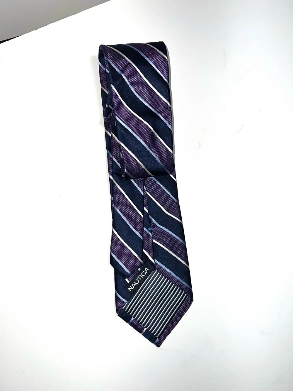 Nautica 100% silk tie Classic Navy and Purple Striped Men’s Tie